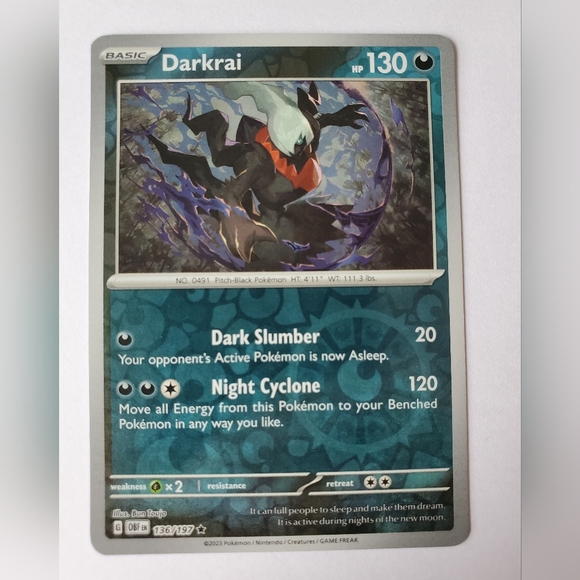 darkrai pokemon card value 136/197 (136/197) (Cosmos Holo) [Scarlet & Violet: Obsidian Flames] These cards are freshly removed from packs Darkrai [Cosmos Holo] #136 Prices